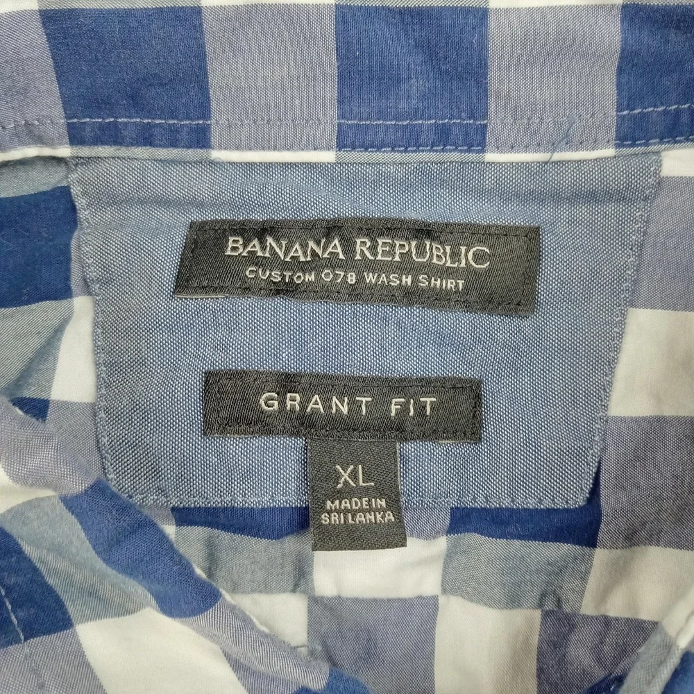 Banana Republic Shirt Mens XL Blue Check Slim Fit Button Front Long‎ Sleeve